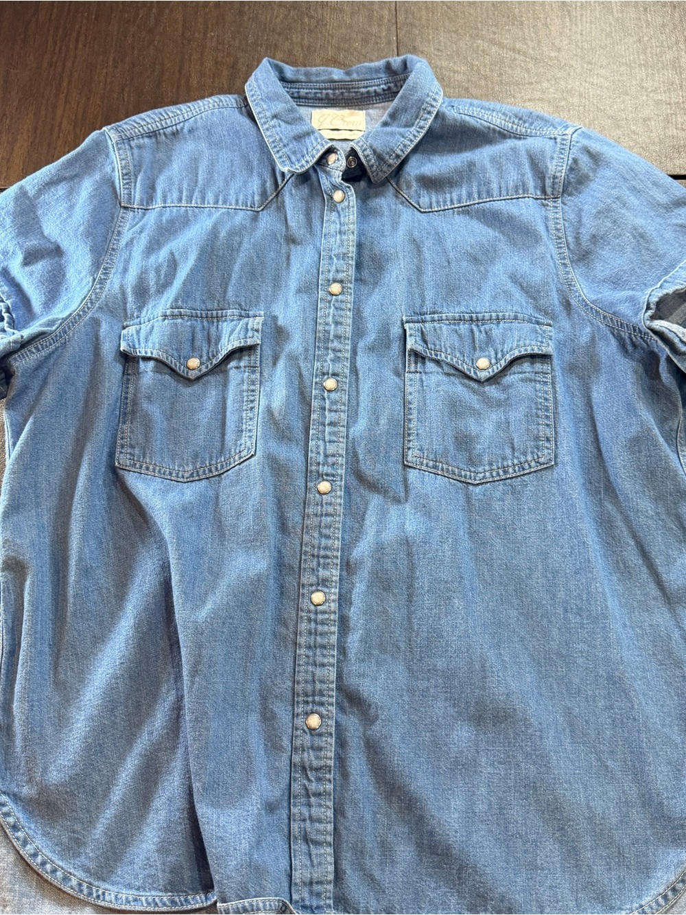 J Crew Women's Light Blue Denim Western Shirt  Button-Up Pearl Buttons Sz 3x